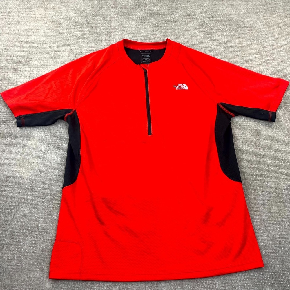 The North Face Cycling Jersey Men Medium Red Quarter Zip Racing Moisture Wicking
